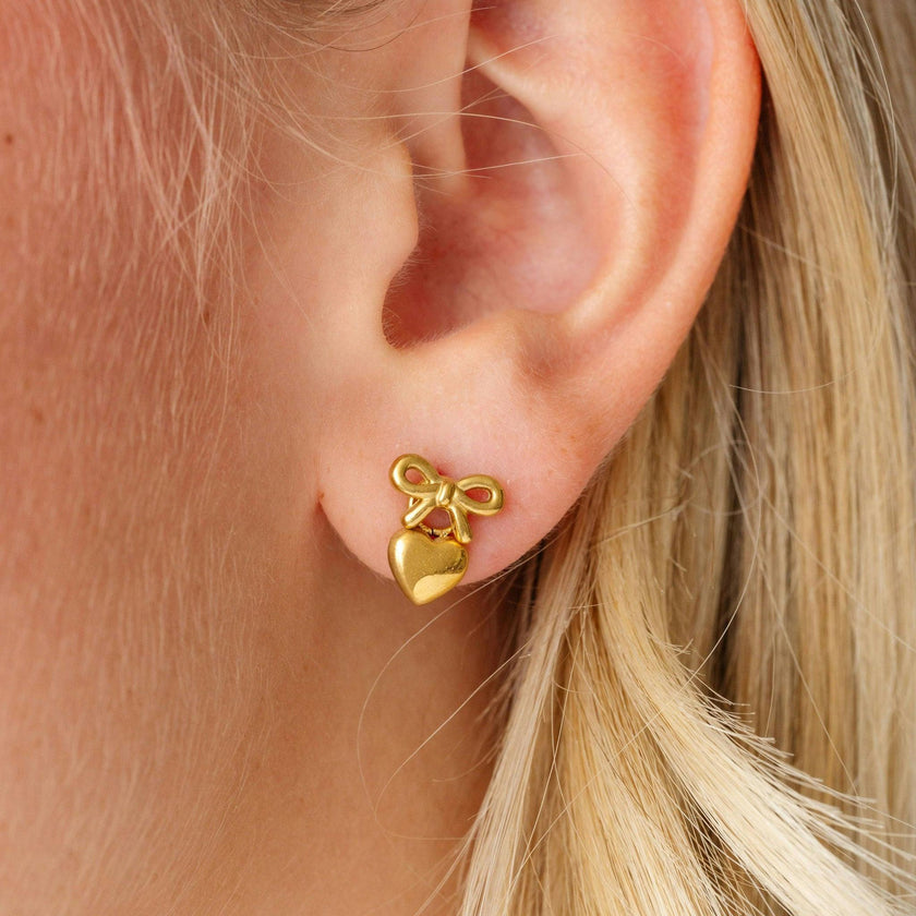 Bow Stud + Bubble Heart Charm Set