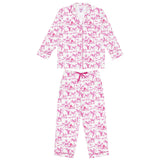 Women's Skydog Toile Pink Long PJ Set - Organic Cotton Poplin