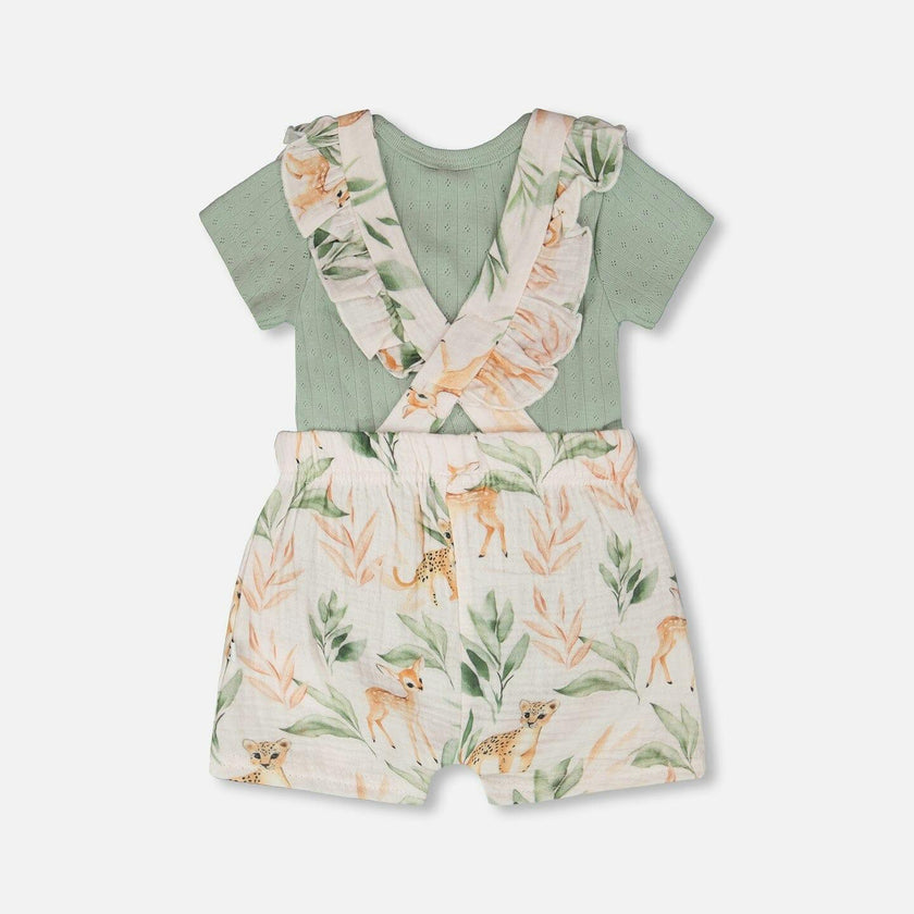 Pointelle Onesie And Cotton Muslin Shortall Set
