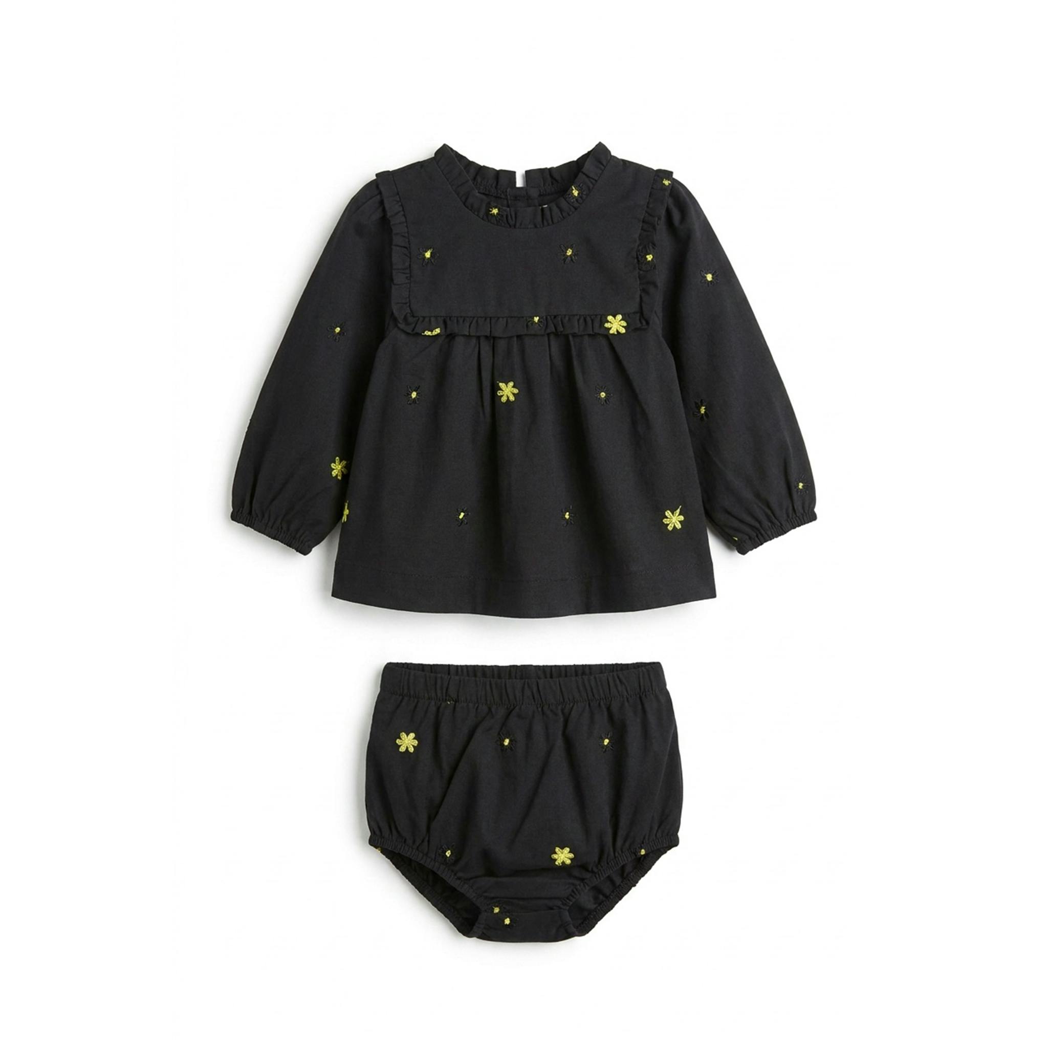 Floral Embroidered Blouse And Bloomer Set