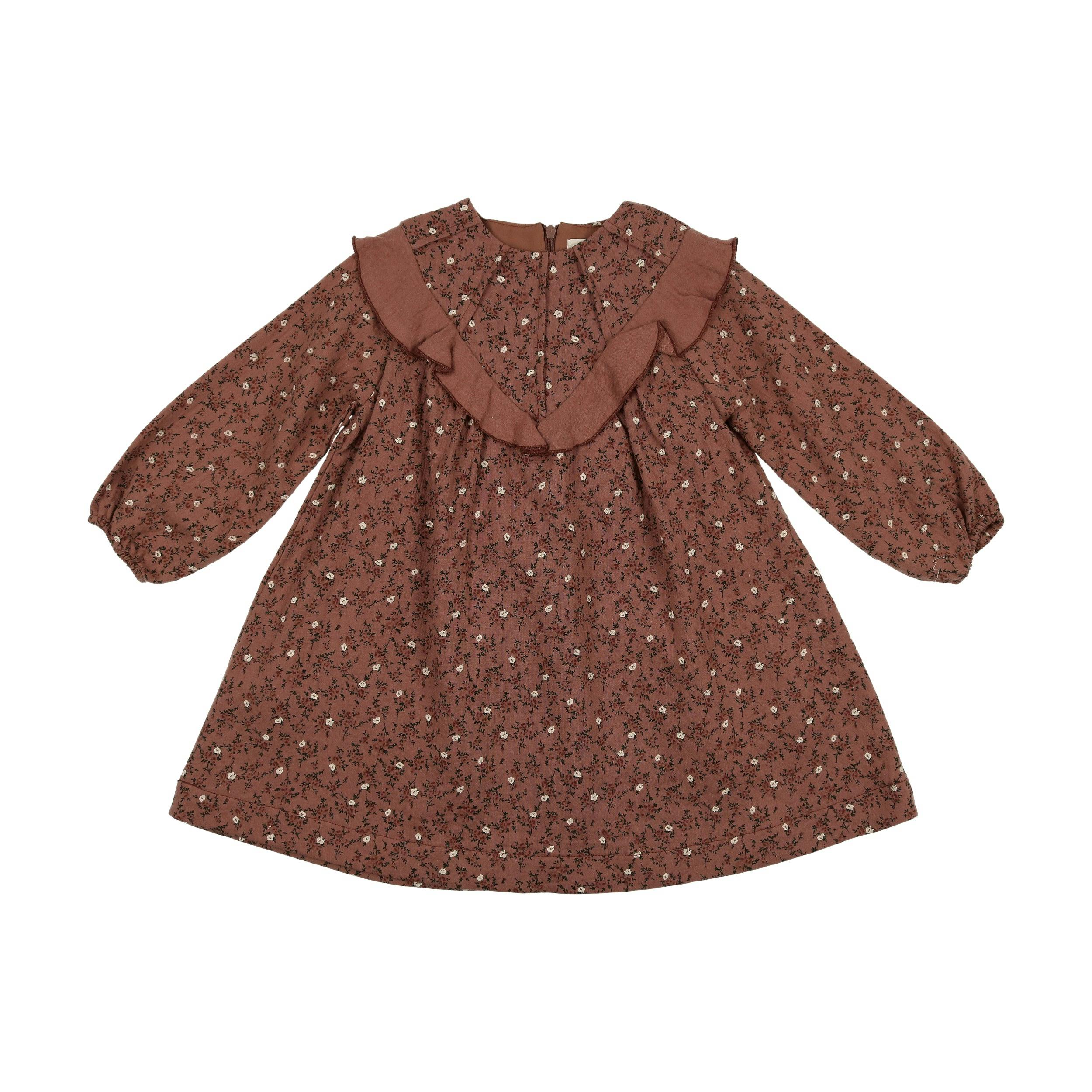 Closed Neck Floral Ruffle Dress