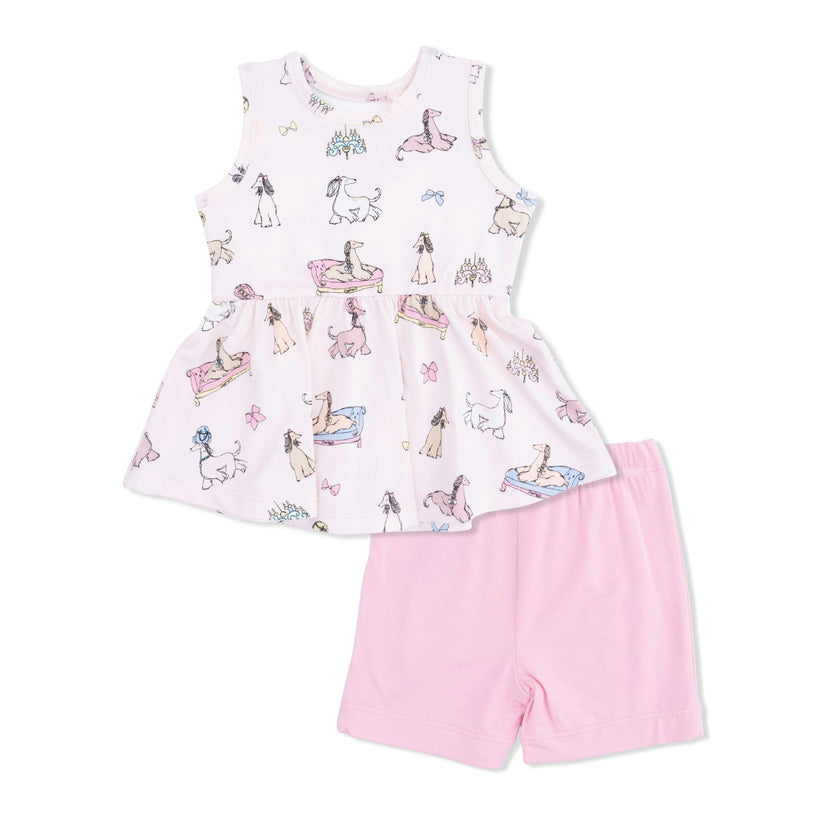 Fancy Hounds with Bows - Peplum Tank Top and Bike Short