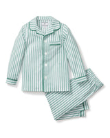 Kid's Twill Pajama Set in Emerald Ticking