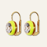 Chartreuse Enamel Bezel Drop Earring