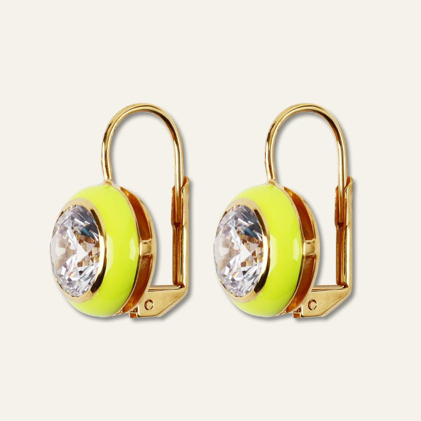 Chartreuse Enamel Bezel Drop Earrings