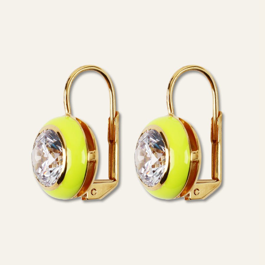 Chartreuse Enamel Bezel Drop Earring