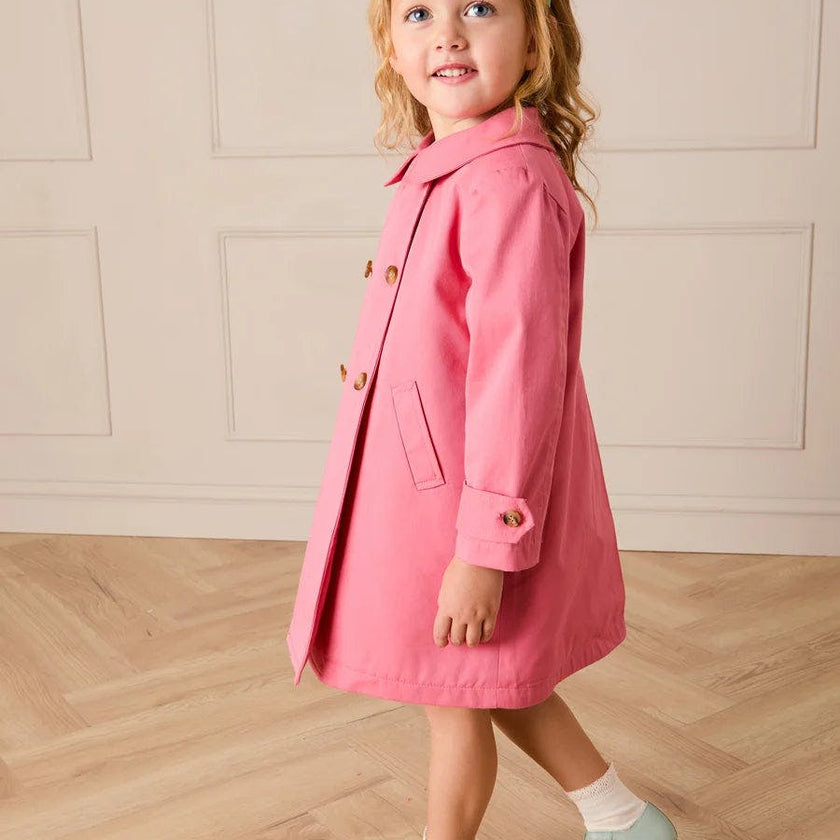 Double Breasted Margaret Floral Lined Rain Coat in Raspberry (18mths-12yrs)