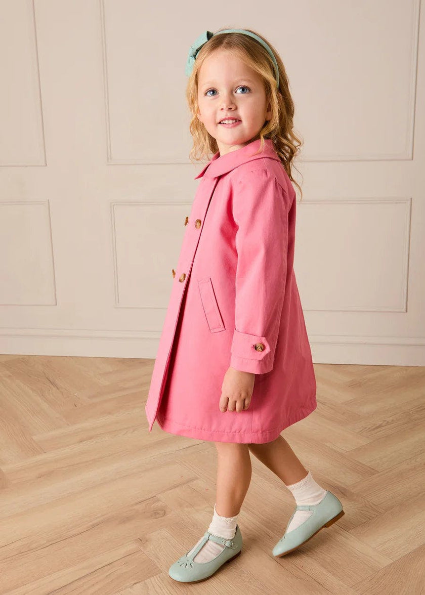 Double Breasted Margaret Floral Lined Rain Coat in Raspberry (18mths-12yrs)