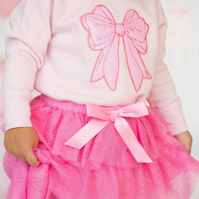 Pink Bow Sequin Patch Sweatshirt