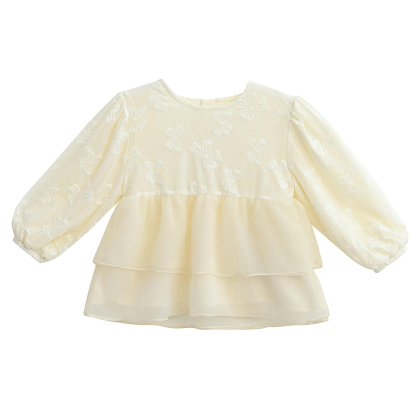 Cream Embroidered Ruffle Outfit with Bow Headband