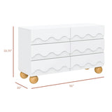 Lido Wave 6-Drawer Wide Assembled Dresser (56") in White/Honey