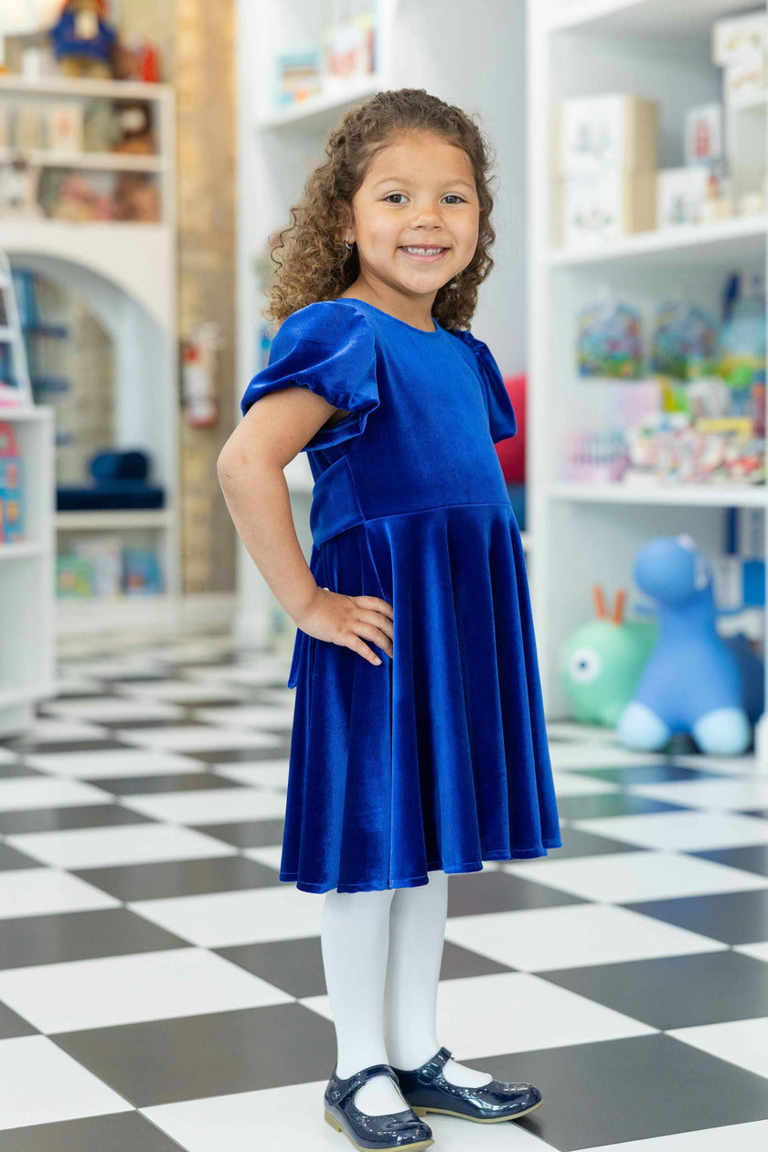 Stretch Velvet Dress with Bubble Sleeves