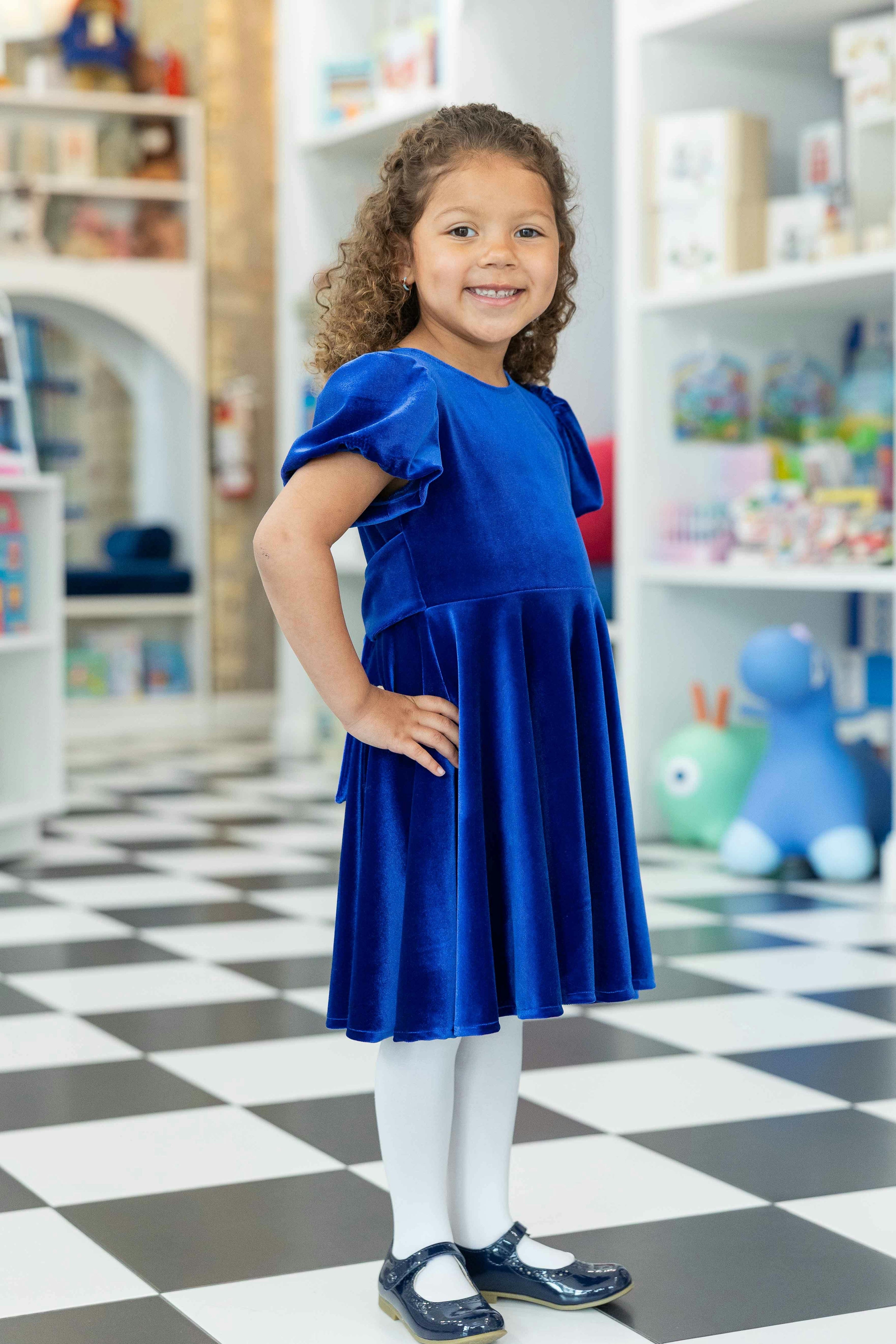 Stretch Velvet Dress with Bubble Sleeves