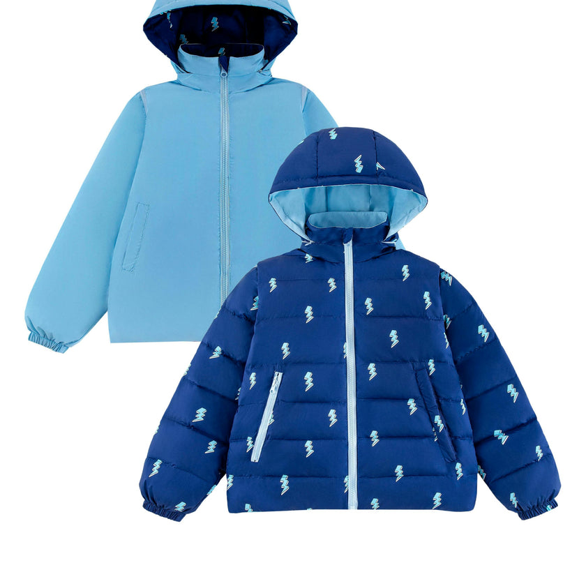 Tanner Reversible Detachable Light Puffer/Vest, Lightning Bolts