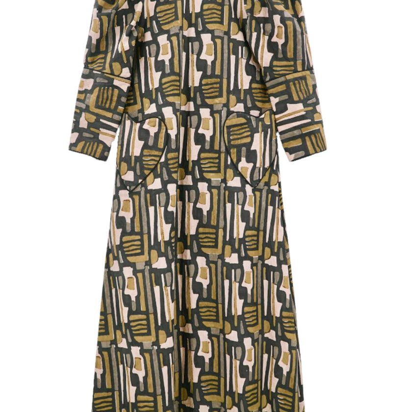 Cassis Dress in Olive Labyrinth