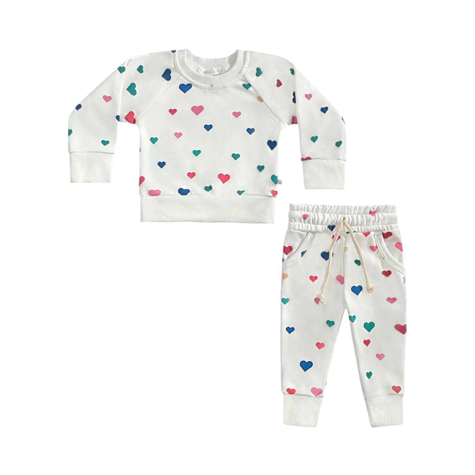 Confetti Hearts Valentine's Day Crewneck Terry Jogger Pant Set