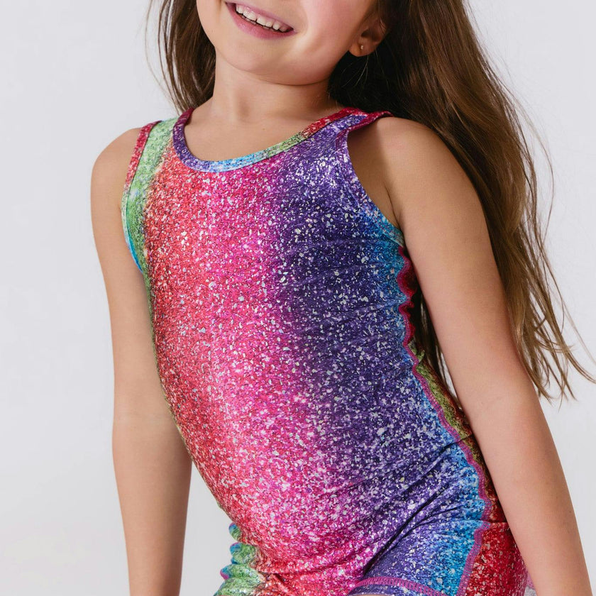 Girls Leotard in Rainbow Glitter Foil