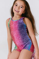 Girls Leotard in Rainbow Glitter Foil