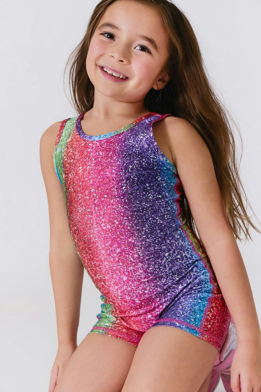 Girls Leotard in Rainbow Glitter Foil