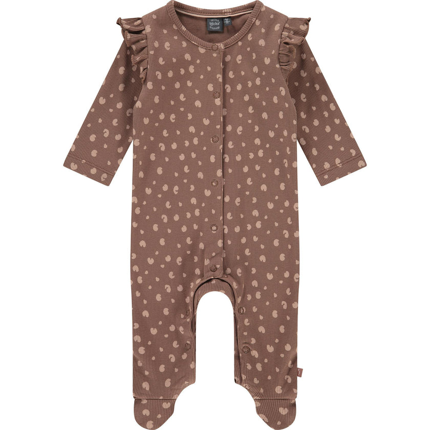 All-Over Spotted Graphic Ruffle Shoulder Romper