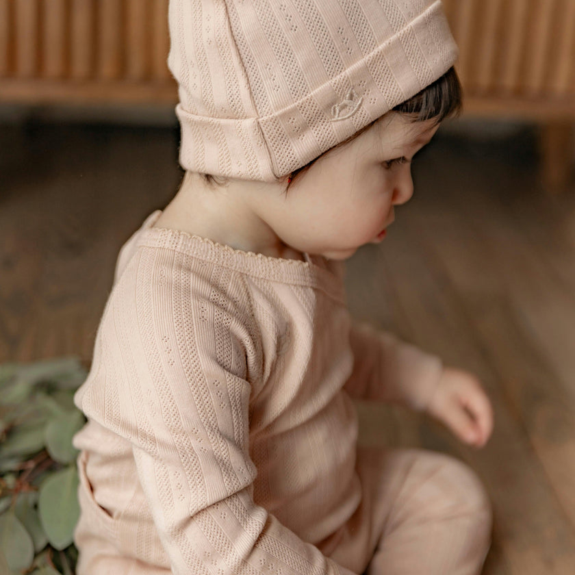 Pointelle Rib Wrap Onesie and Hat Blue Mist