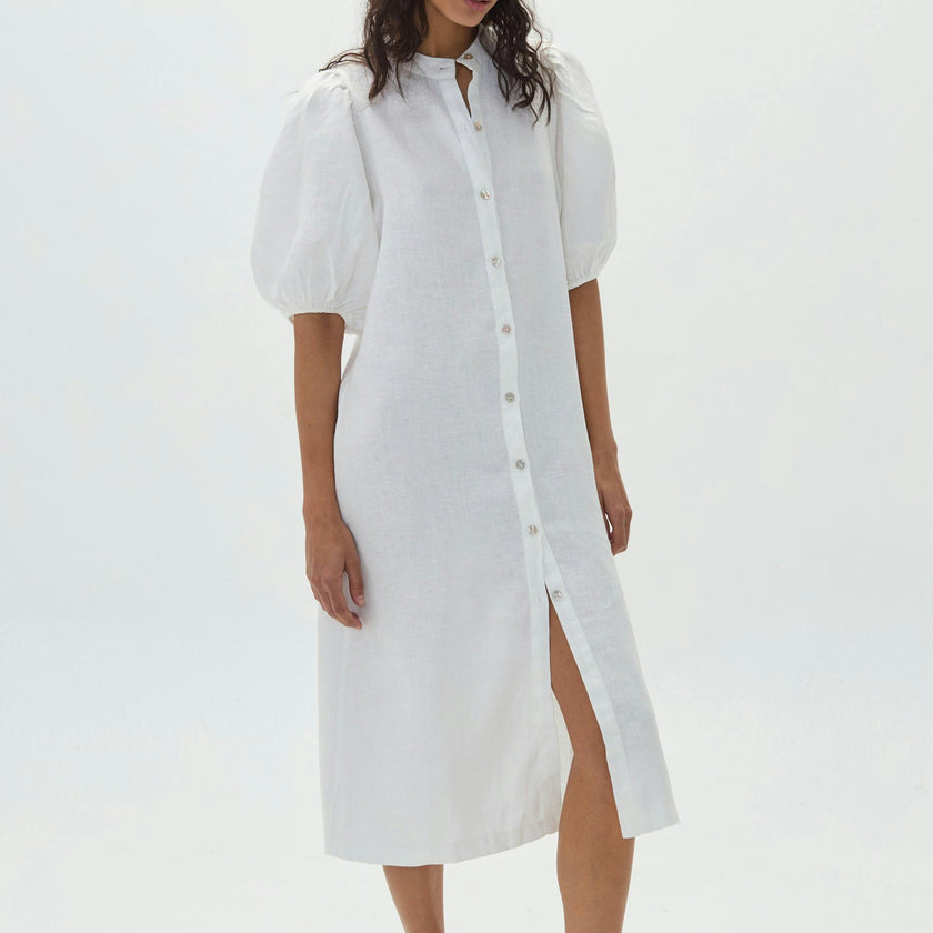 Bubble Linen Dress - Off White