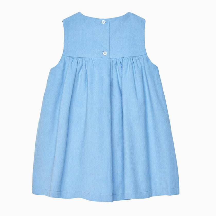 Baby Duck Smocked Pinafore in Blue Cord