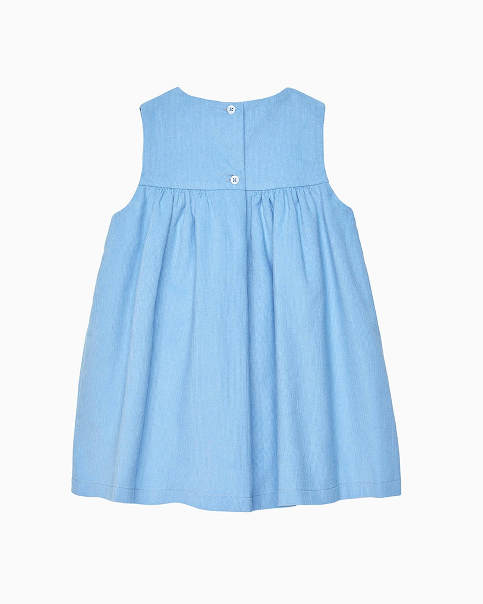 Baby Duck Smocked Pinafore in Blue Cord