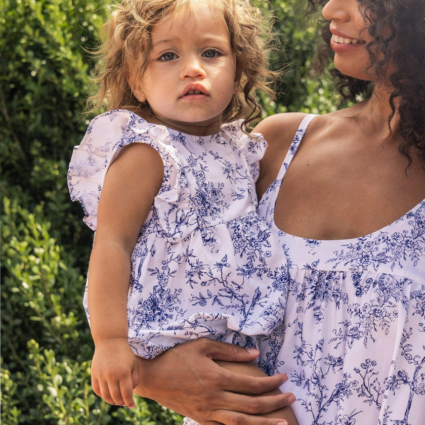 Baby's Twill Ruffled Romper in Timeless Toile