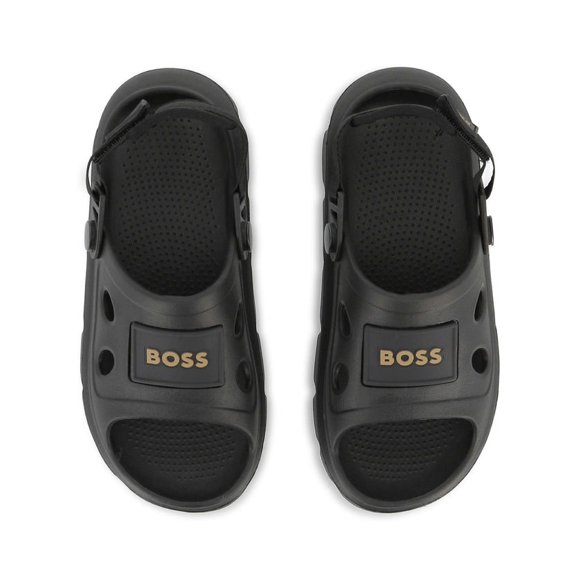 Black BOSS Patch Sandals