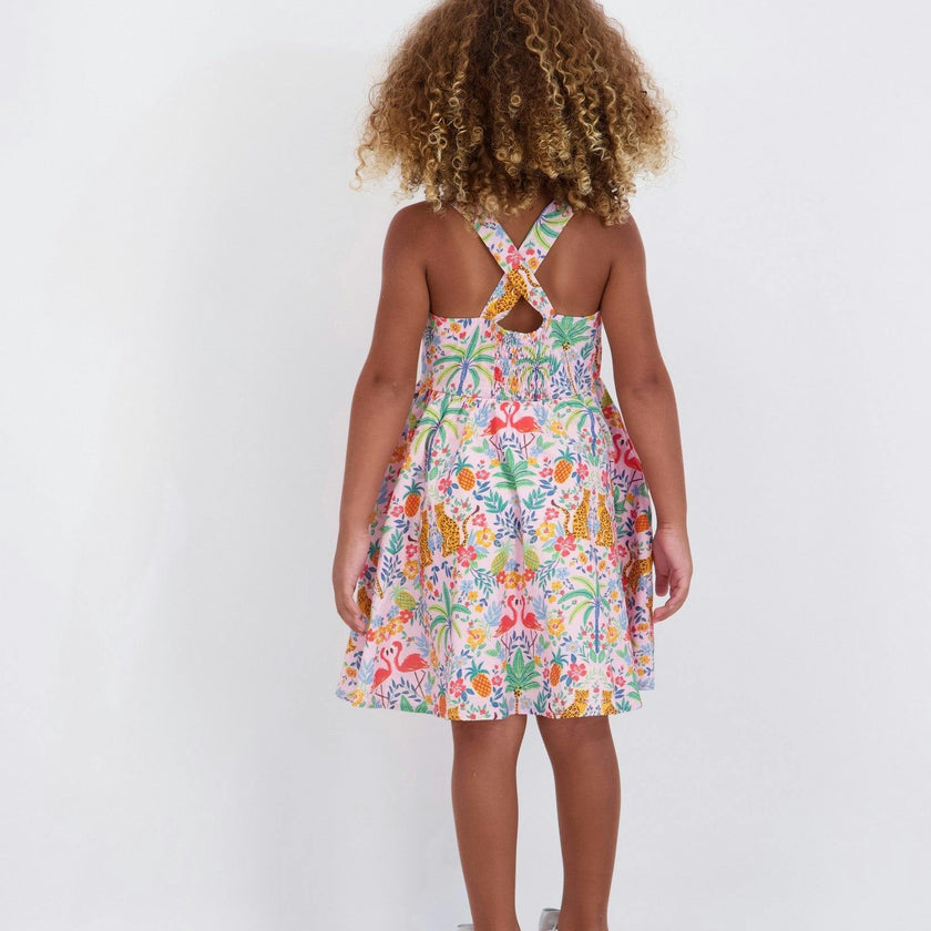 Girls Textured Cotton Poplin Dress | Pink Cheetah