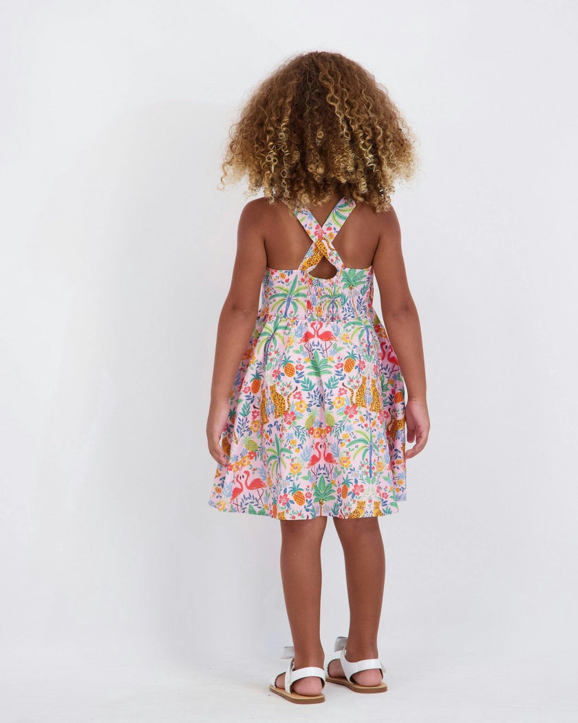 Girls Textured Cotton Poplin Dress | Pink Cheetah
