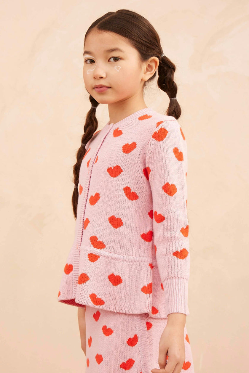 Love Hearts Peplum Cardigan | Bubble Gum