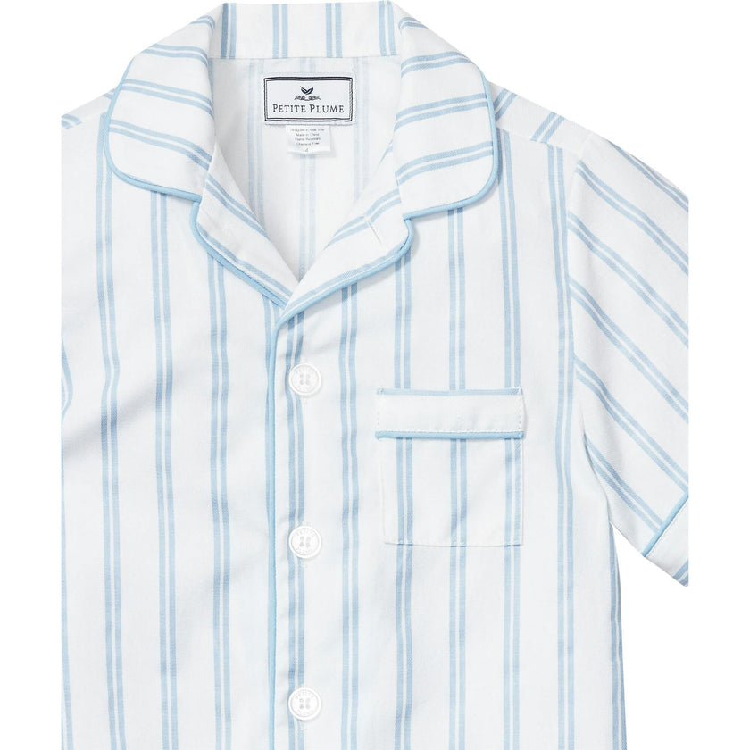 Kid's Twill Pajama Short Set in Periwinkle Stripe