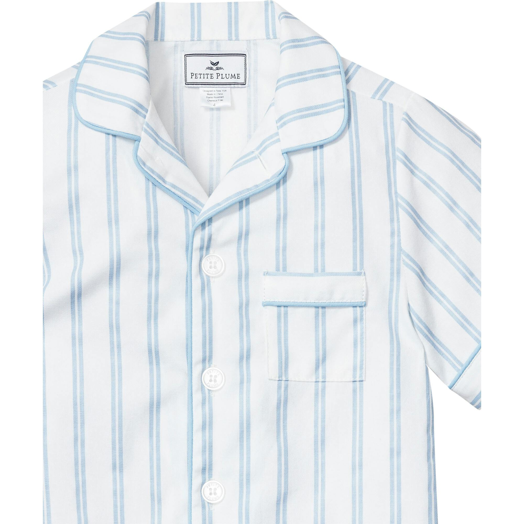 Kid's Twill Pajama Short Set in Periwinkle Stripe