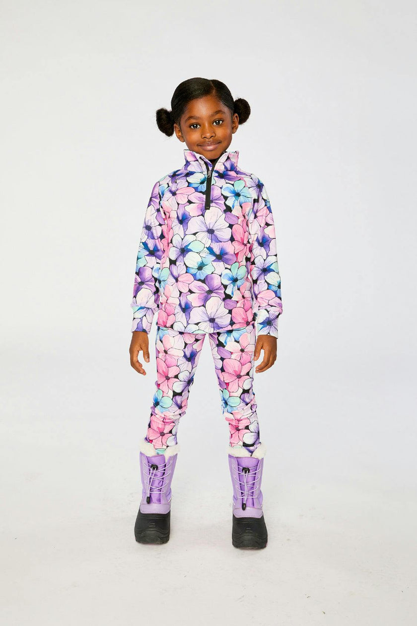 Two Piece Thermal Underwear Purple Floral Print