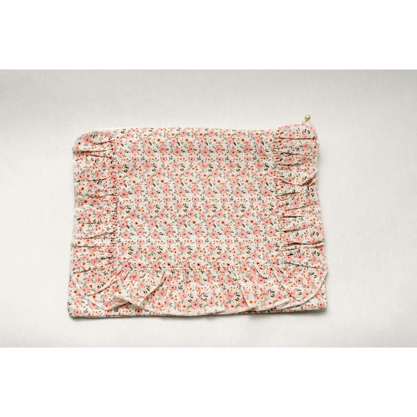 Rosebud Scatter Timeless Floral Ruffle Zipper Pouch