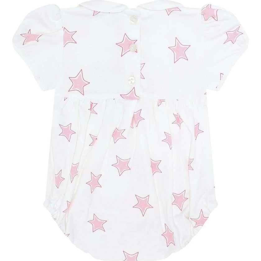 Pink Stars Print Smocked Bubble