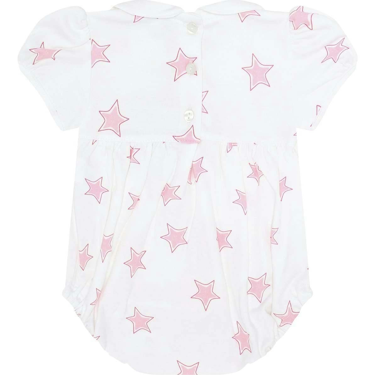 Pink Stars Print Smocked Bubble