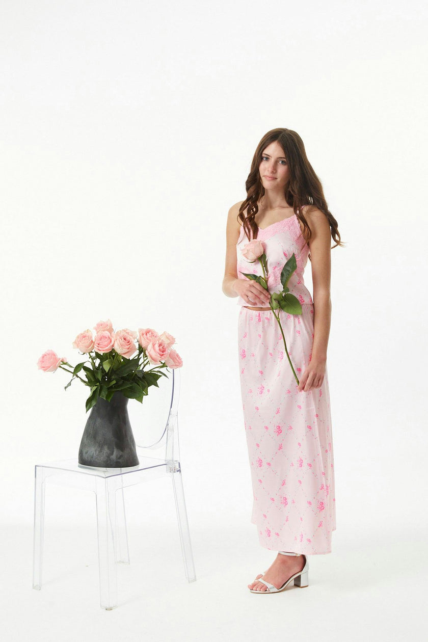 Margot Vintage Rose Ballet Pink With Ballet Pink Lace Satin Tank With Lace Trim