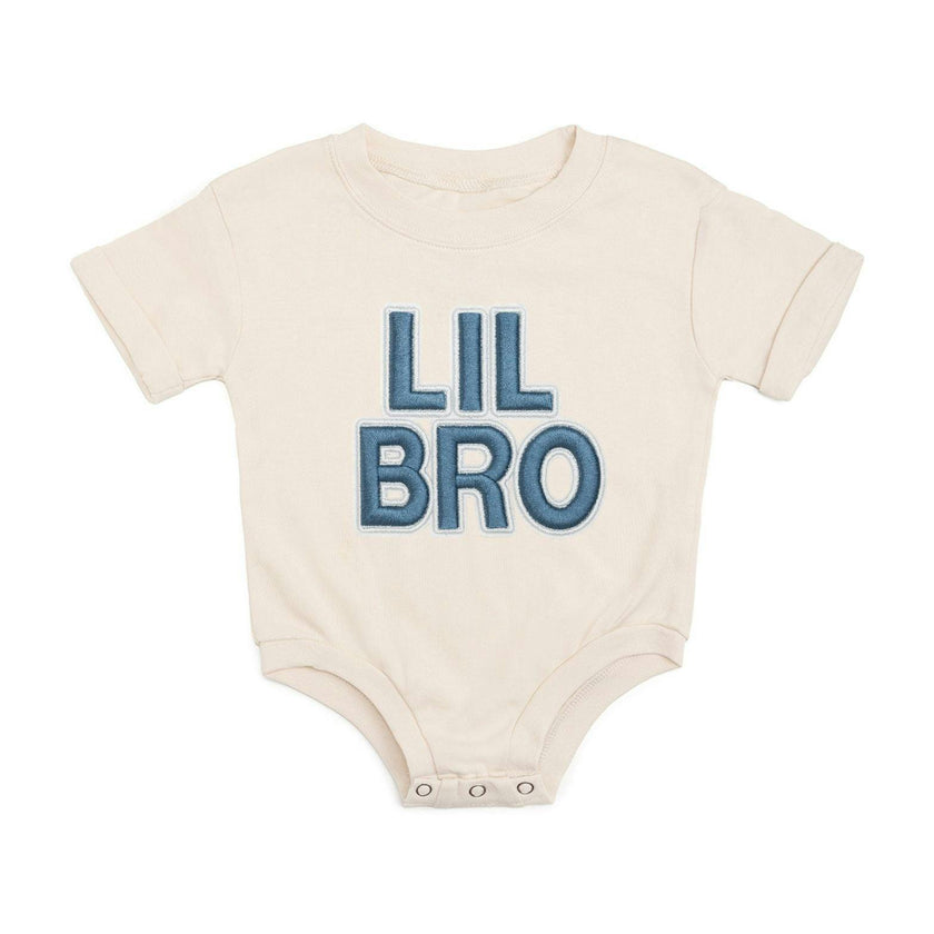 Lil Bro Embroidered Patch Short Sleeve Romper - Natural