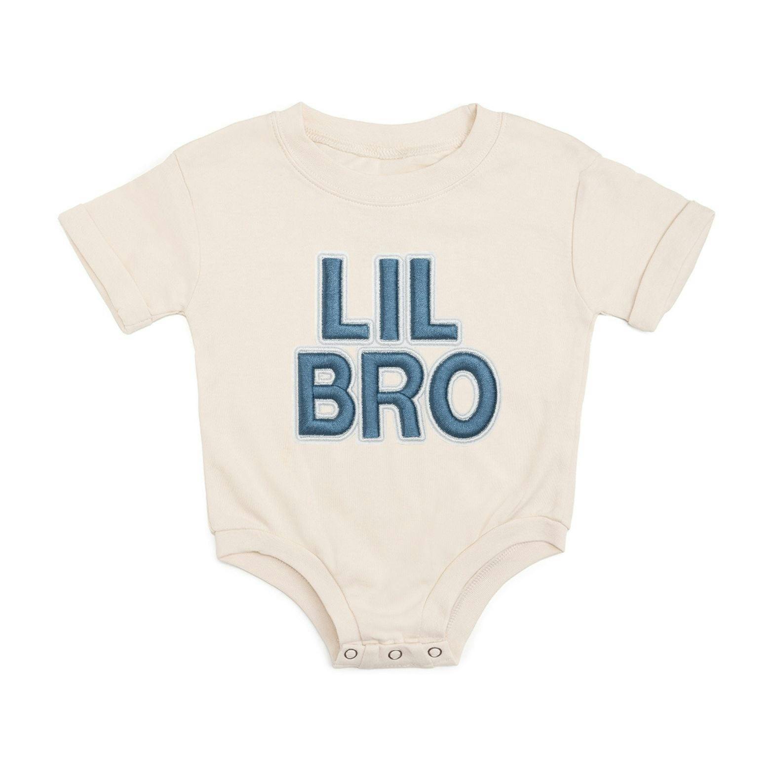 Lil Bro Embroidered Patch Short Sleeve Romper - Natural
