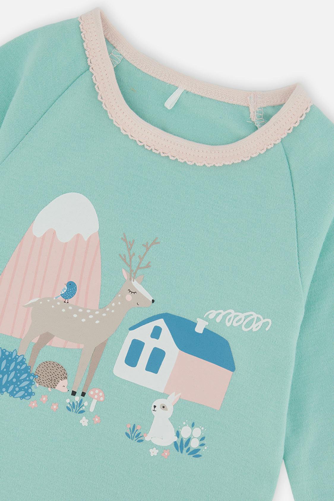 Organic Cotton Two Piece Pajama Set Blue House Print