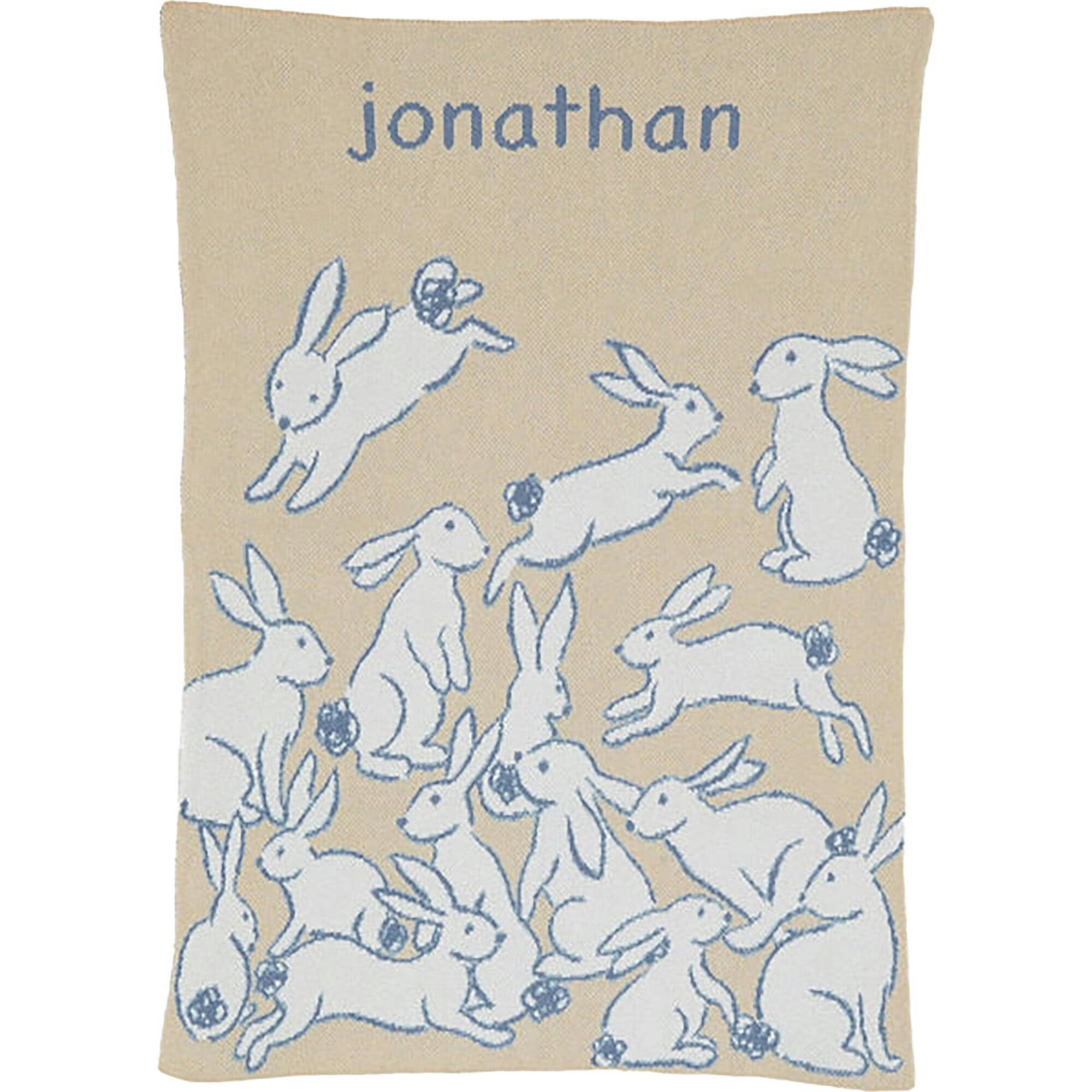 Custom Personalized Baby Sustainable Knit Throw Blanket - Rabbits