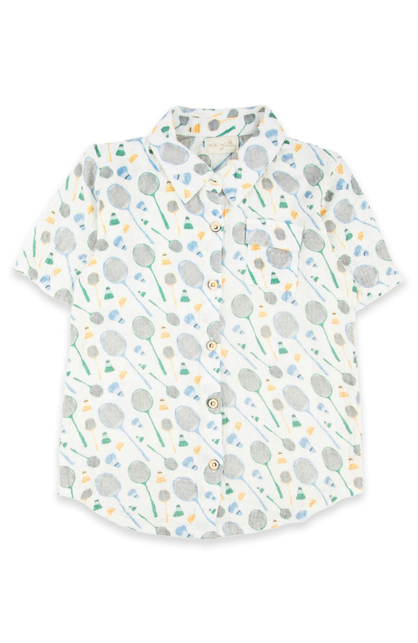 JERRY SHORT SLEEVE BUTTON UP BADMINTON RAQUET