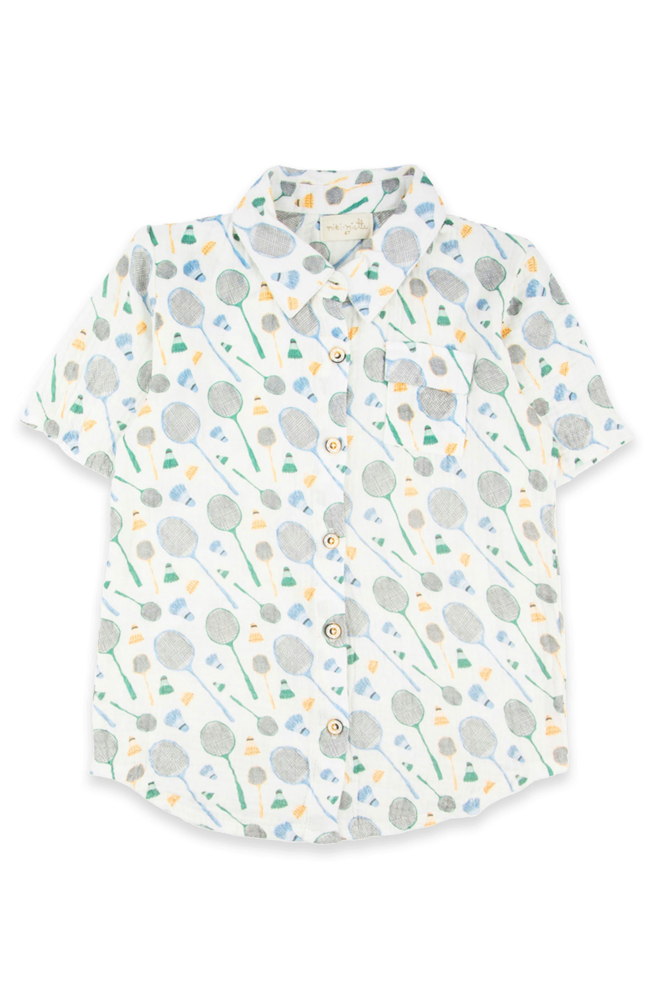JERRY SHORT SLEEVE BUTTON UP BADMINTON RAQUET