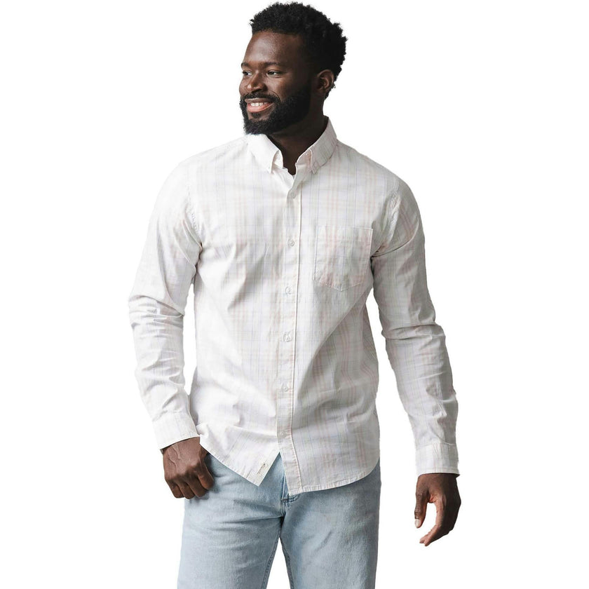 Organic Long Sleeve Stretch Poplin Button Down Shirt, White