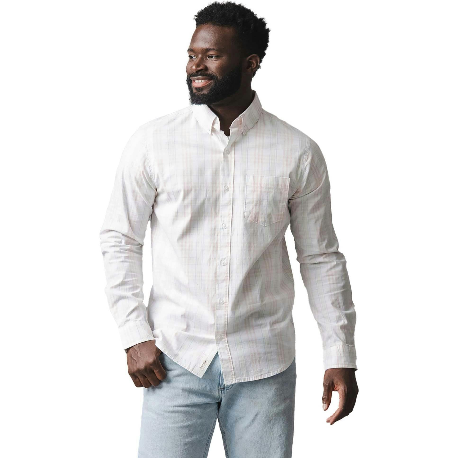 Organic Long Sleeve Stretch Poplin Button Down Shirt, White