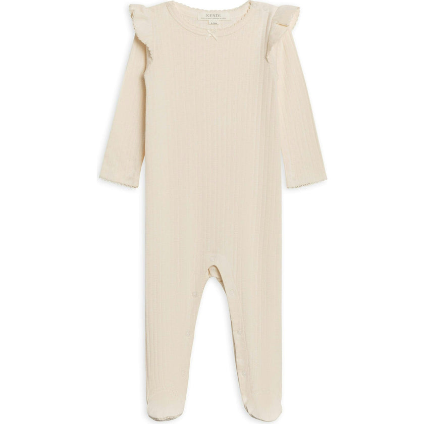 Addy Brushed Back Pointelle Flutter Sleeve Footed Romper