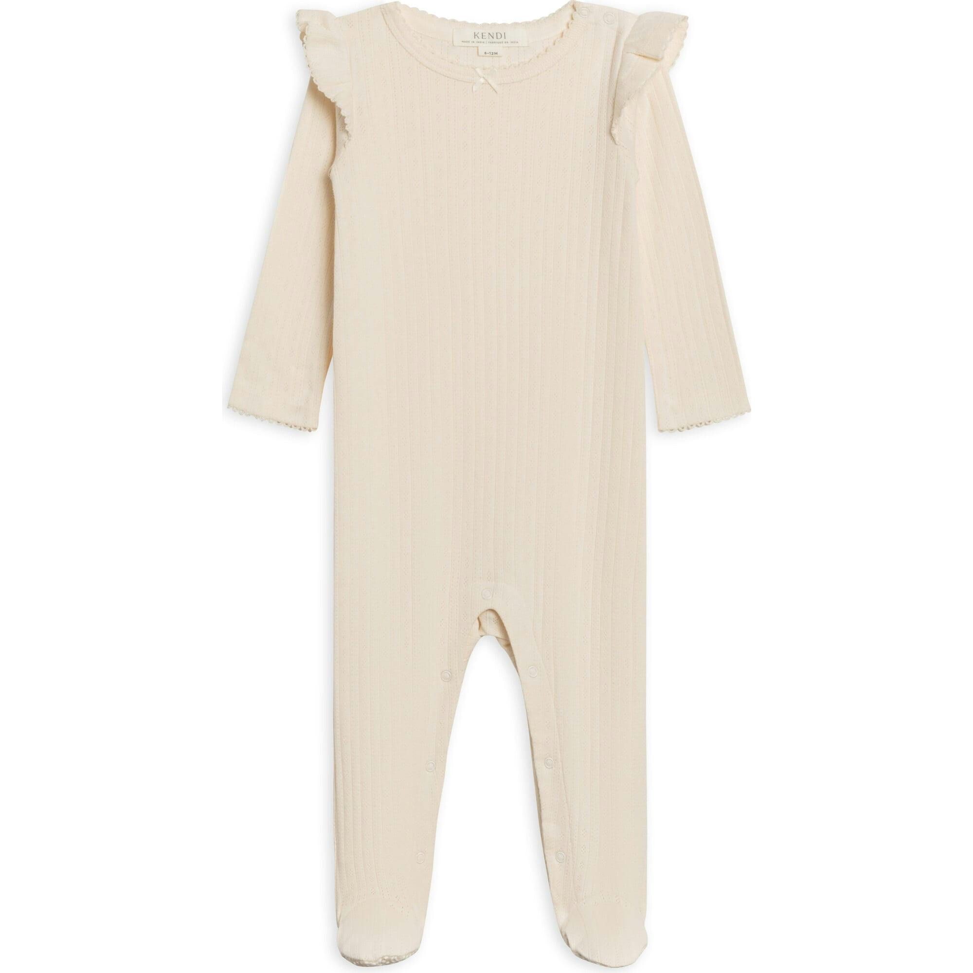 Addy Brushed Back Pointelle Flutter Sleeve Footed Romper